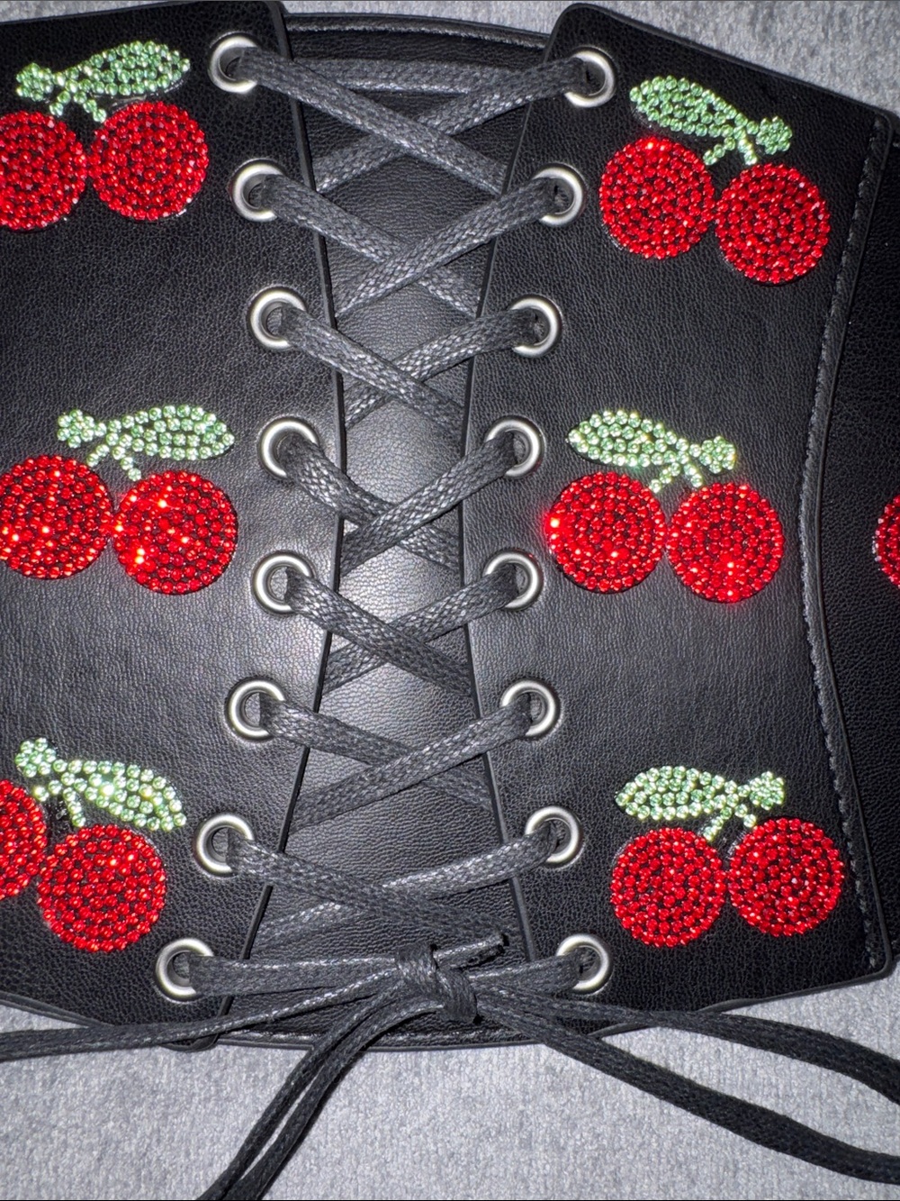 Cherry Rhinestone Lace-Up Waist Corset Belt 🍒✨ Size S/M NWT - Picture 7 of 14